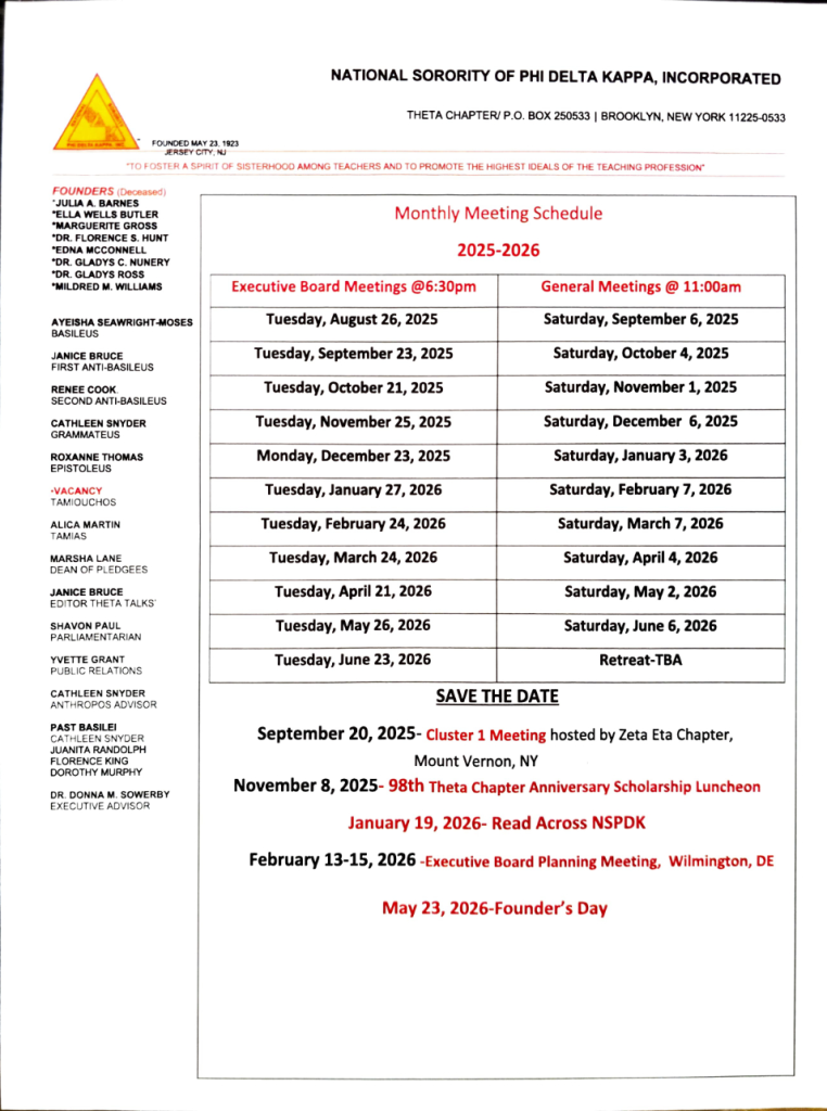 NSPDK Theta Meeting Schedule 2025-2026